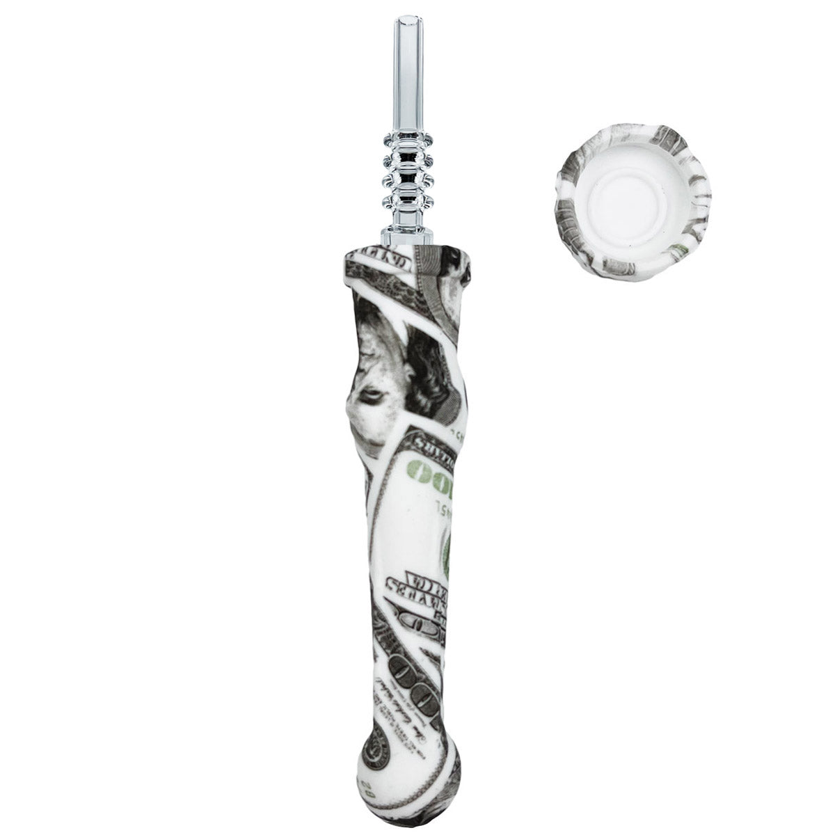 7.5" Sil. Nectar Collector Straw w/ 14mm Quartz Nail & Dab Dish - Now 19 Prints! [NC-S-7B-Q]
