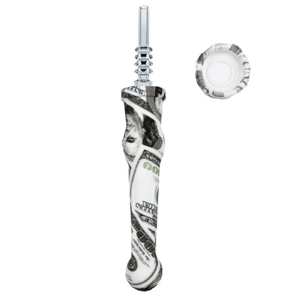 7.5" Sil. Nectar Collector Straw w/ 14mm Quartz Nail & Dab Dish - Now 19 Prints! [NC-S-7B-Q]