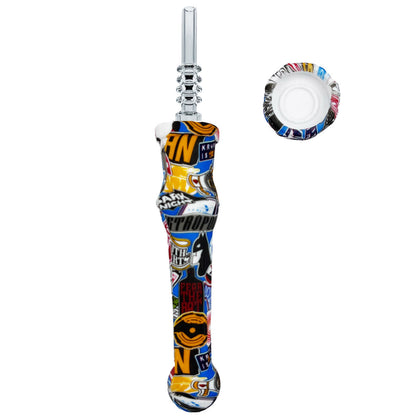 7.5" Sil. Nectar Collector Straw w/ 14mm Quartz Nail & Dab Dish - Now 19 Prints! [NC-S-7B-Q]