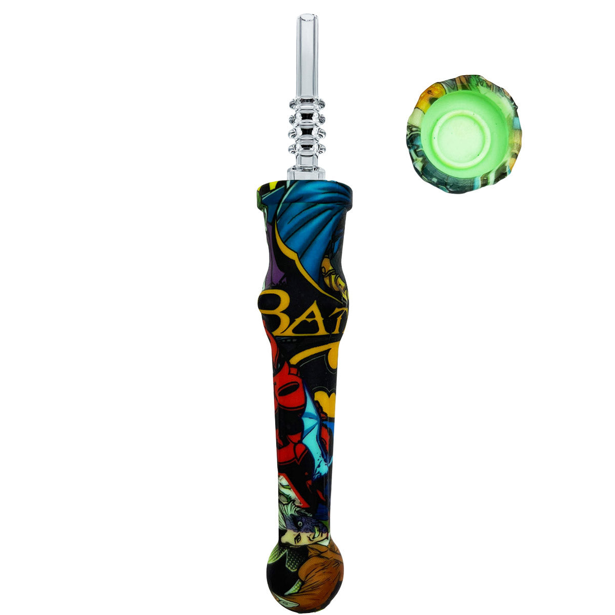 7.5" Sil. Nectar Collector Straw w/ 14mm Quartz Nail & Dab Dish - Now 19 Prints! [NC-S-7B-Q]