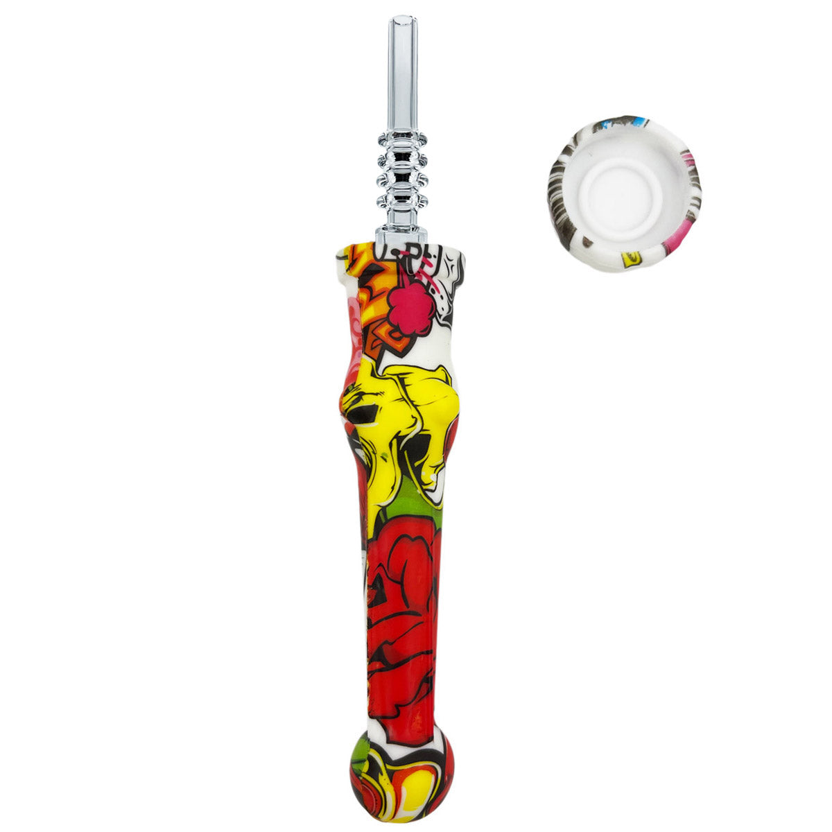 7.5" Sil. Nectar Collector Straw w/ 14mm Quartz Nail & Dab Dish - Now 19 Prints! [NC-S-7B-Q]