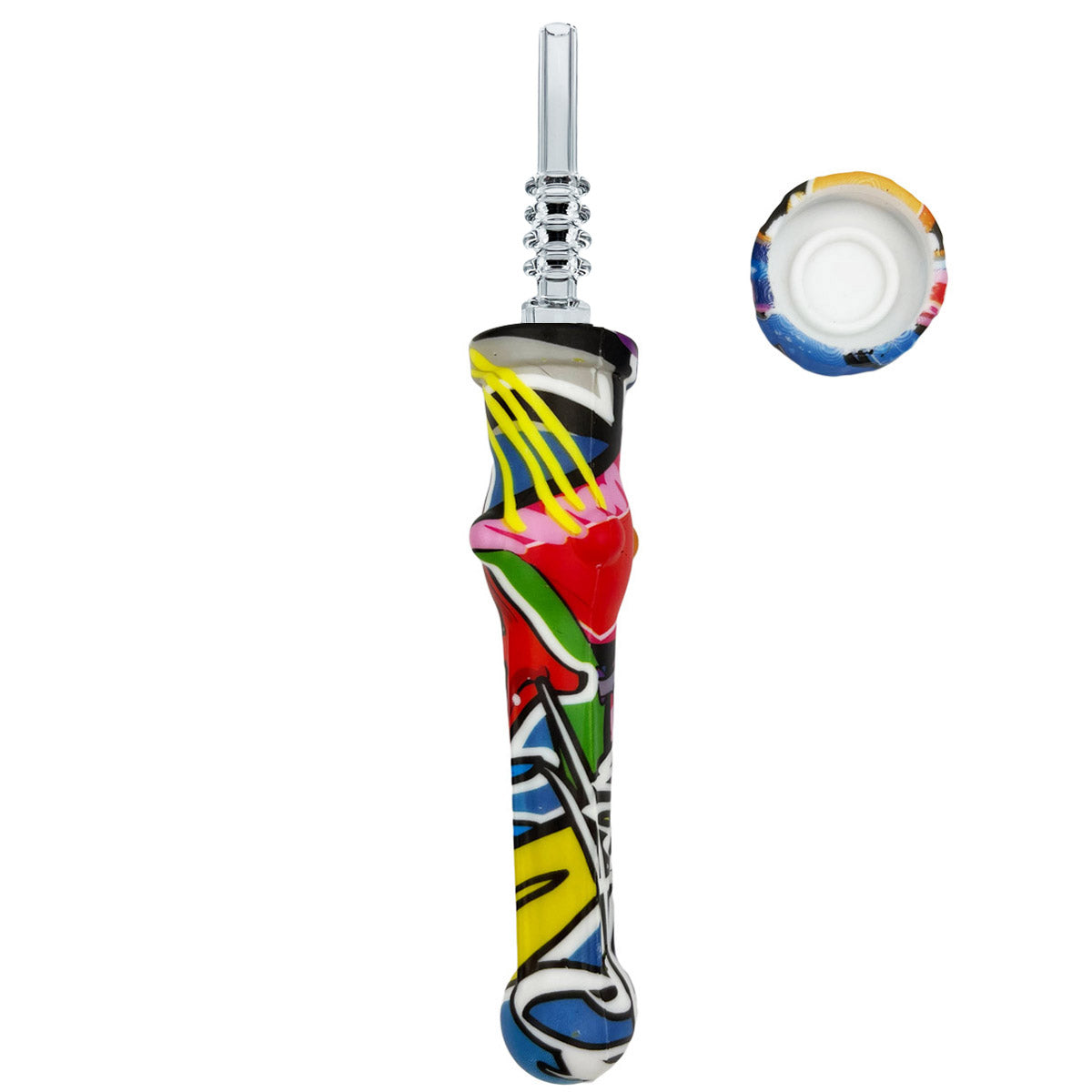 7.5" Sil. Nectar Collector Straw w/ 14mm Quartz Nail & Dab Dish - Now 19 Prints! [NC-S-7B-Q]