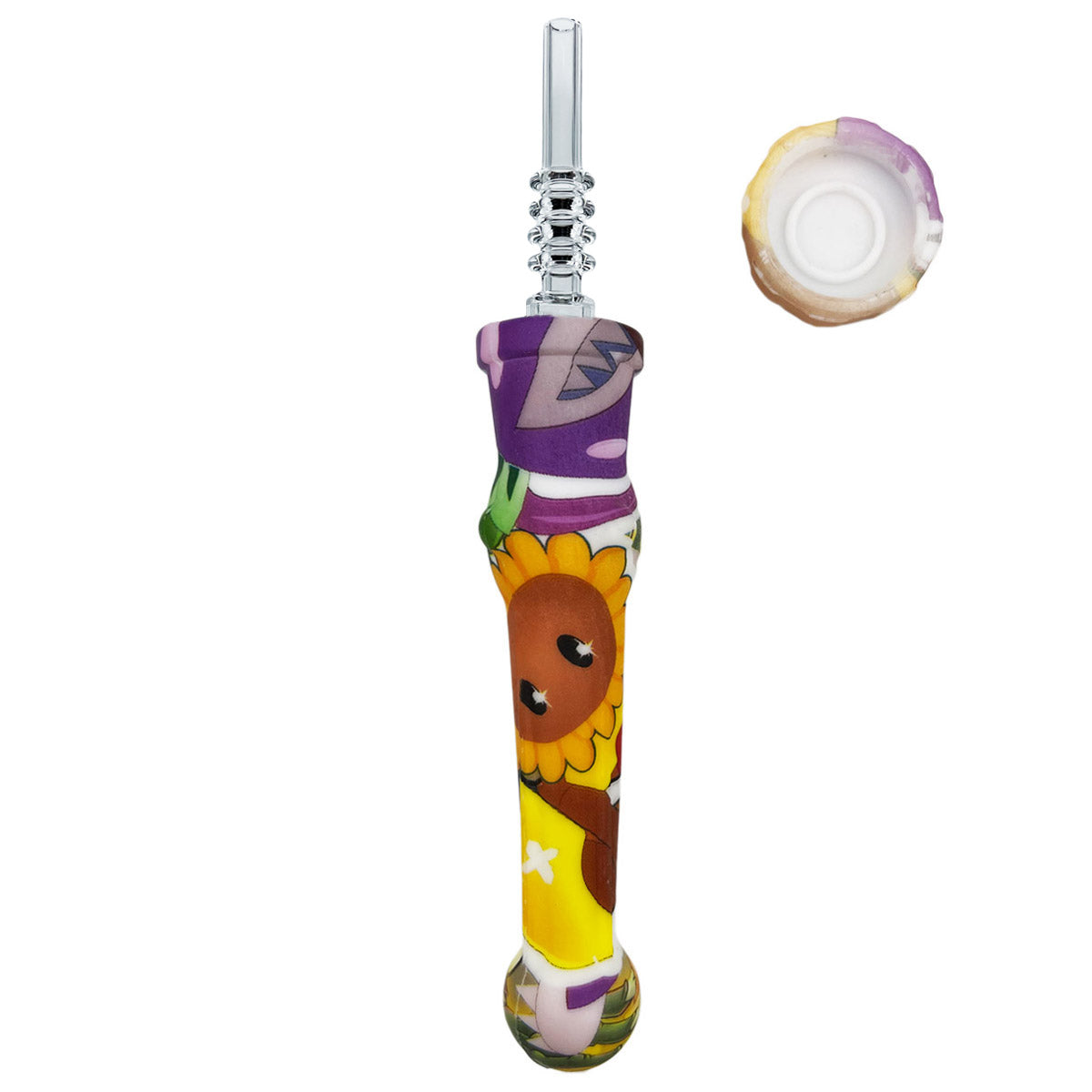 7.5" Sil. Nectar Collector Straw w/ 14mm Quartz Nail & Dab Dish - Now 19 Prints! [NC-S-7B-Q]