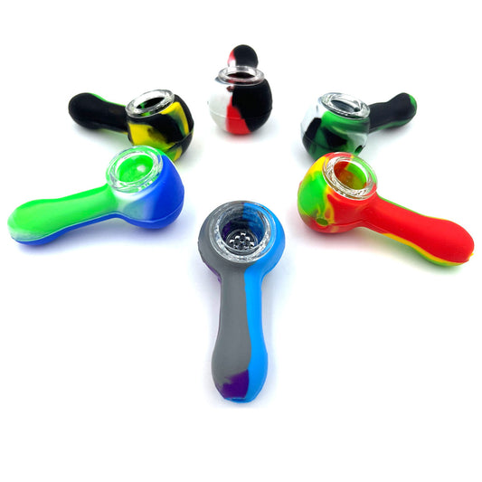 3.25" Silicone Hand Pipe w/ Glass Bowl in Assorted Colors [HP-S-127A]
