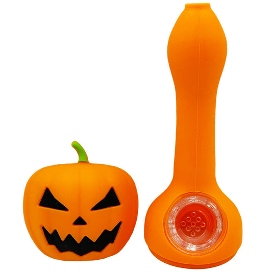 4.8" Silicone Pumpkin Hand Pipe w/ Glass Bowl [HP-S-133]
