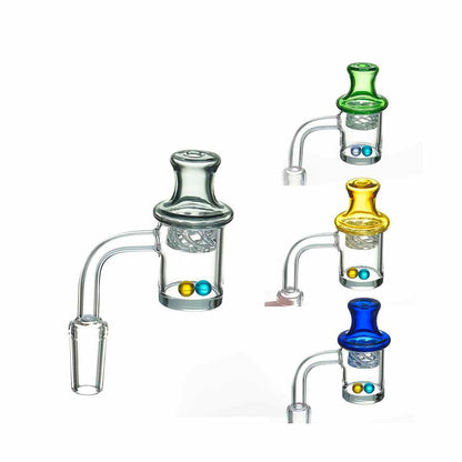 Spinner Set #2 - 25mm Flat Top Quartz Banger, Colored w/ Pearls & Cyclone Riptide Cap - All 12 Joint Sizes & Angles [QB-TP2]
