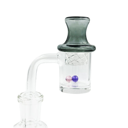 Spinner Set #2 - 25mm Flat Top Quartz Banger, Colored w/ Pearls & Cyclone Riptide Cap - All 12 Joint Sizes & Angles [QB-TP2]