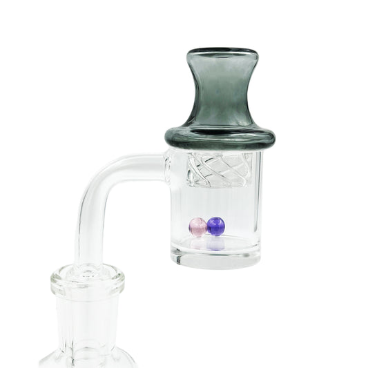 Spinner Set #2 - 25mm Flat Top Quartz Banger, Colored w/ Pearls & Cyclone Riptide Cap - All 12 Joint Sizes & Angles [QB-TP2]