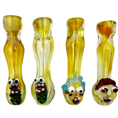 4”-4.5” Crazy Guys Glass Chillum - Made In The USA - Assorted Styles [CLM-G-MH-GUYS]