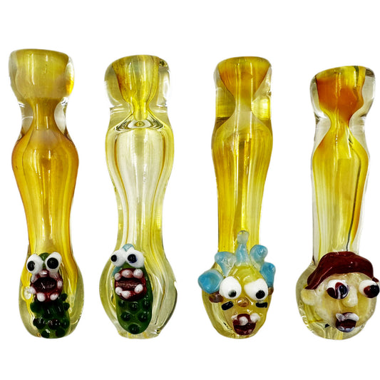 4”-4.5” Crazy Guys Glass Chillum - Made In The USA - Assorted Styles [CLM-G-MH-GUYS]