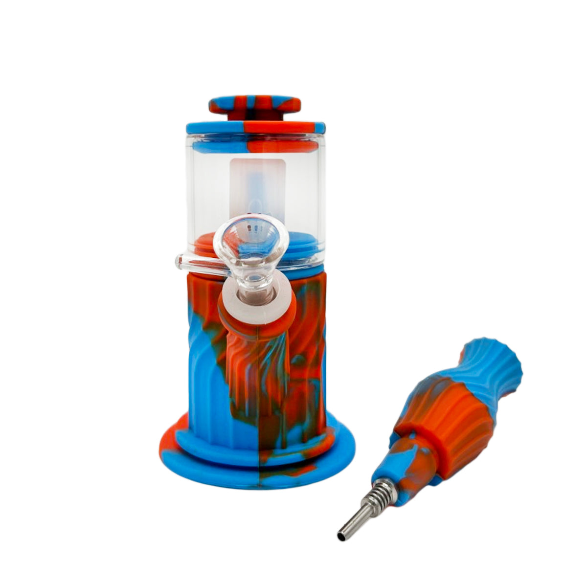 9.5" 14mm 4-Way Silicone & Glass Water Pipe, Dab Rig & Nectar Collector Set - Assorted Colors [WP-H-87A]