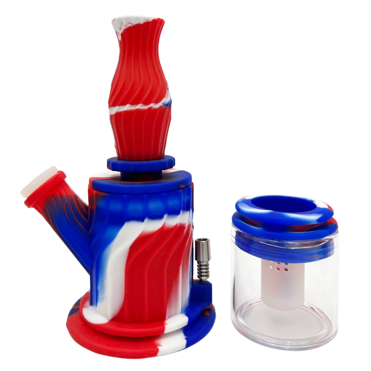 9.5" 14mm 4-Way Silicone & Glass Water Pipe, Dab Rig & Nectar Collector Set - Assorted Colors [WP-H-87A]