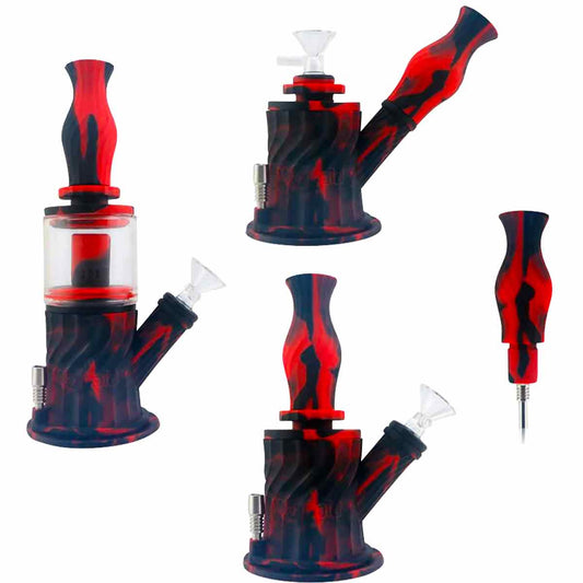 9.5" 14mm 4-Way Silicone & Glass Water Pipe, Dab Rig & Nectar Collector Set - Assorted Colors [WP-H-87A]