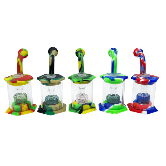 5” Hybrid Silicone & Glass Banger Hanger w/ Disc Perc - Assorted Colors [WP-H-110A]