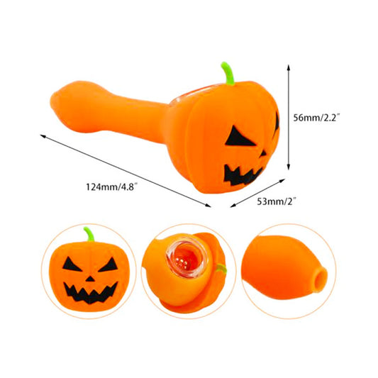 4.8" Silicone Pumpkin Hand Pipe w/ Glass Bowl [HP-S-133]