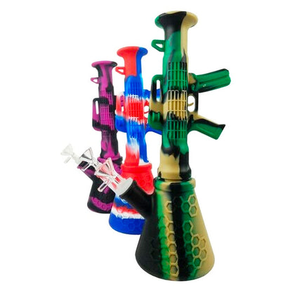 11" 14mm Silicone Dual-Use Gun Water Pipe & Nectar Collector- Assorted Colors [WP-S-22]