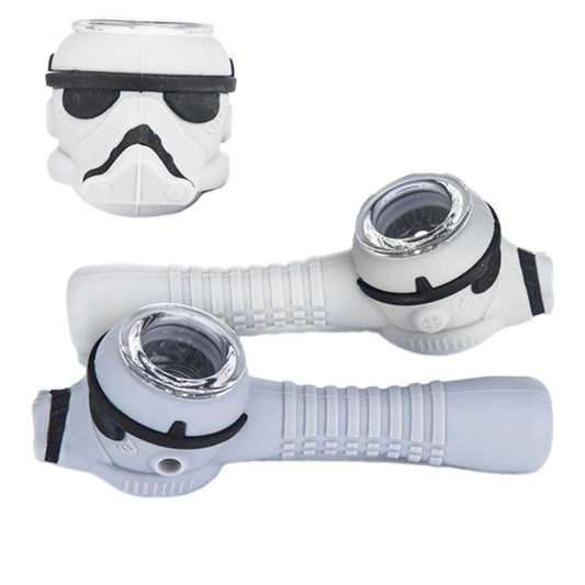 4.25" Silicone Space Soldier Character Hand Pipe w/ Glass Bowl - Assorted Colors [HP-S-34]