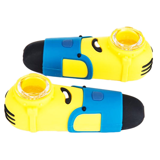 4" One-Eyed Silicone Yellow Cartoon Monster Hand Pipe w/ Glass Bowl [HP-S-37]