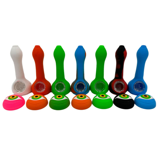 5" Silicone UV Reflective Cyclops Eyeball Hand Pipe w/ Glass Bowl - Assorted Colors [HP-S-54]