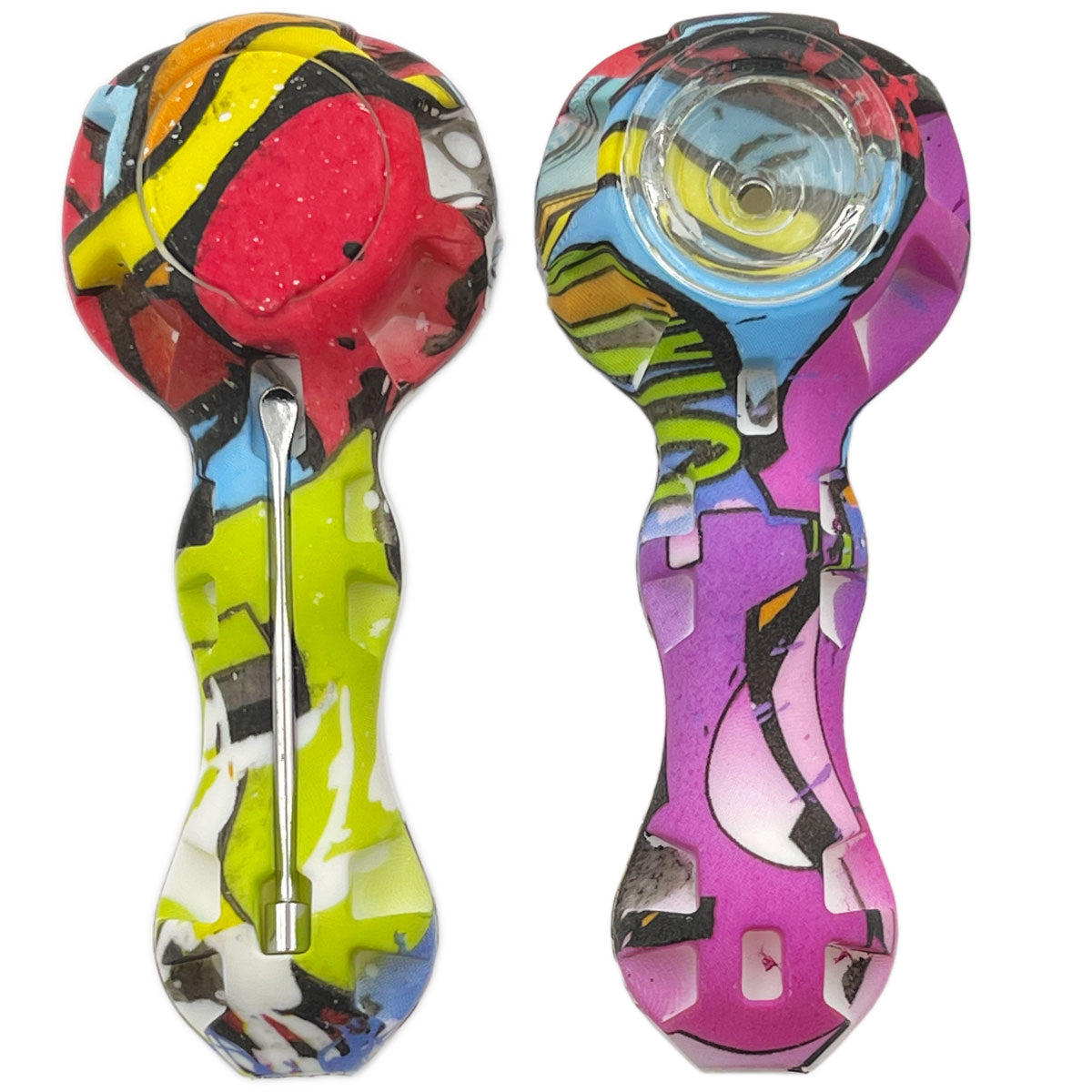 4.25" Silicone Hand Pipe w/ Glass Bowl, Dab Tool & Dish - Now Over 2 Dozen Prints [HP-S-6B]