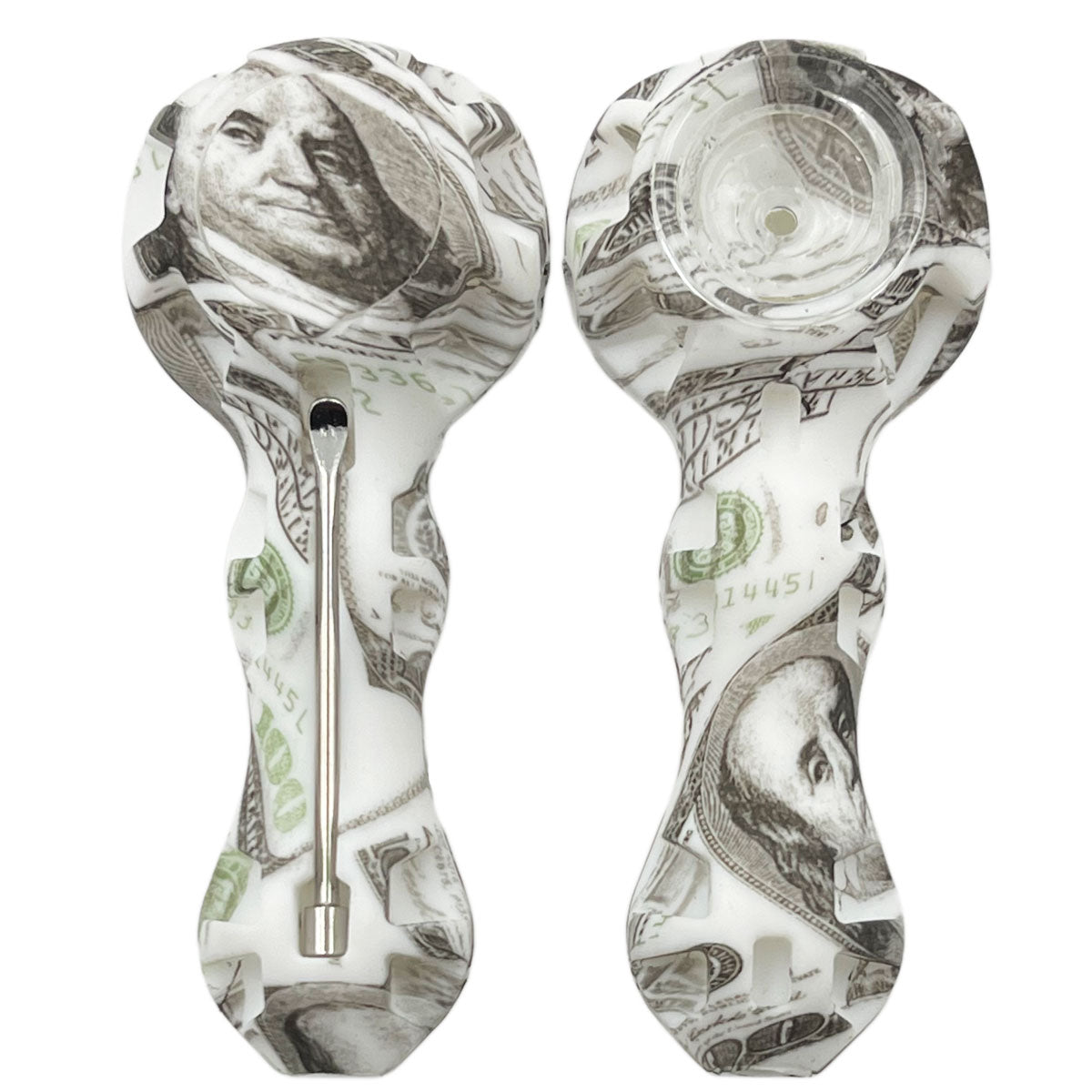 4.25" Silicone Hand Pipe w/ Glass Bowl, Dab Tool & Dish - Now Over 2 Dozen Prints [HP-S-6B]