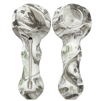 4.25" Silicone Hand Pipe w/ Glass Bowl, Dab Tool & Dish - Now Over 2 Dozen Prints [HP-S-6B]