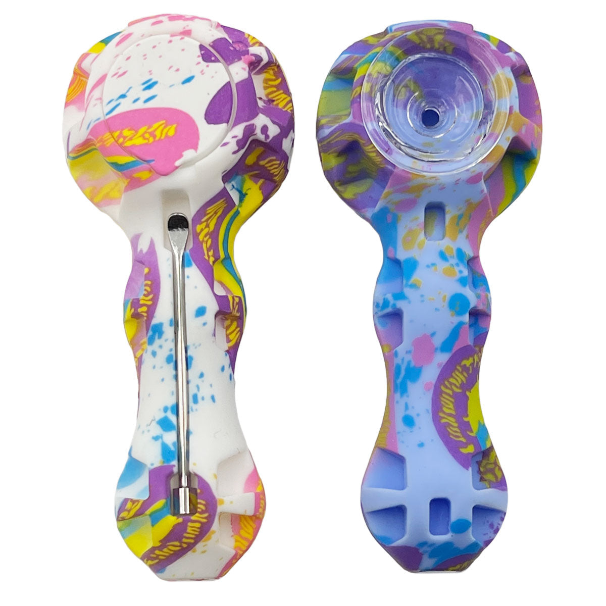 4.25" Silicone Hand Pipe w/ Glass Bowl, Dab Tool & Dish - Now Over 2 Dozen Prints [HP-S-6B]