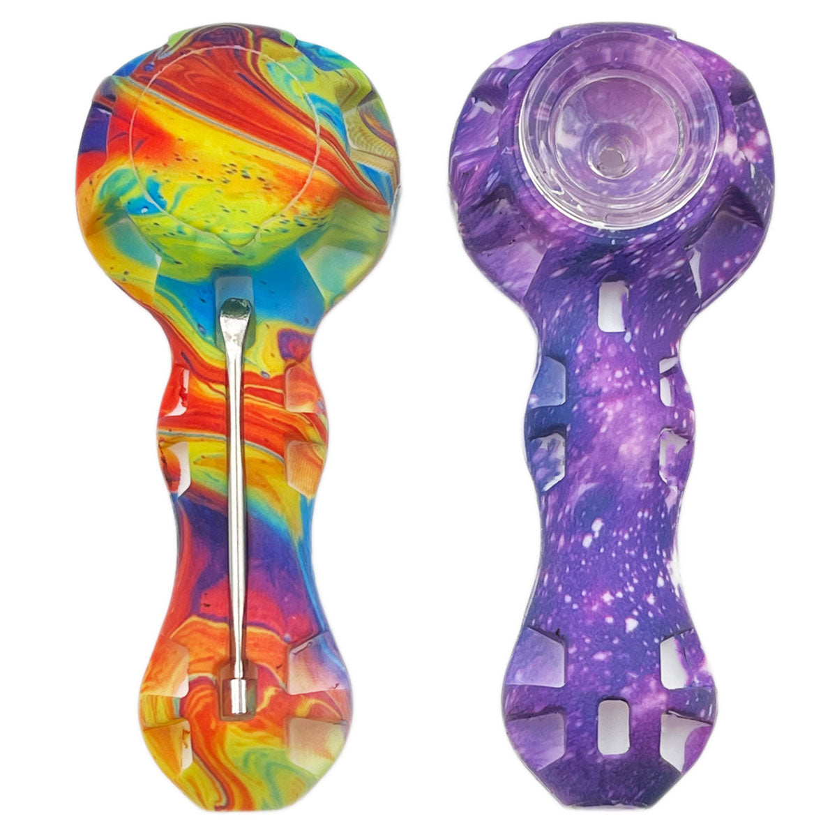 4.25" Silicone Hand Pipe w/ Glass Bowl, Dab Tool & Dish - Now Over 2 Dozen Prints [HP-S-6B]