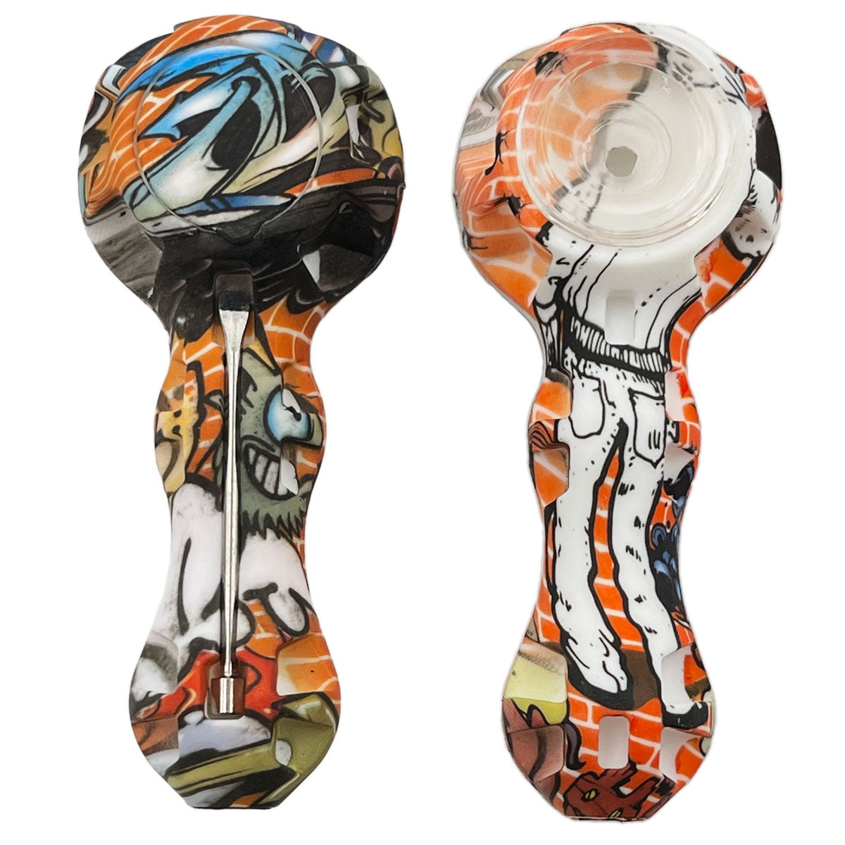 4.25" Silicone Hand Pipe w/ Glass Bowl, Dab Tool & Dish - Now Over 2 Dozen Prints [HP-S-6B]