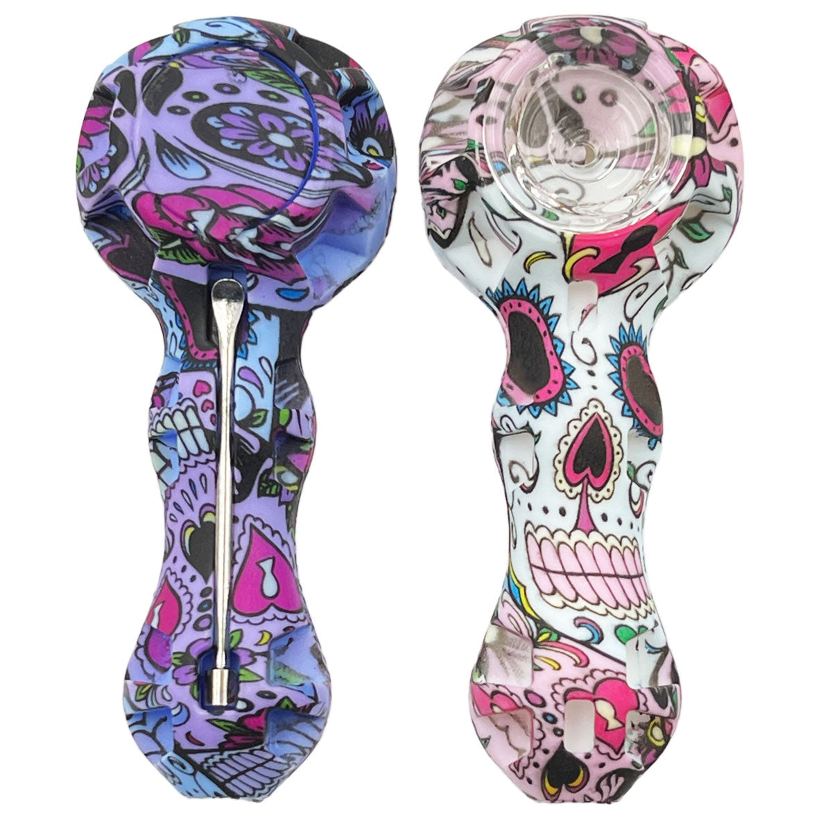 4.25" Silicone Hand Pipe w/ Glass Bowl, Dab Tool & Dish - Now Over 2 Dozen Prints [HP-S-6B]