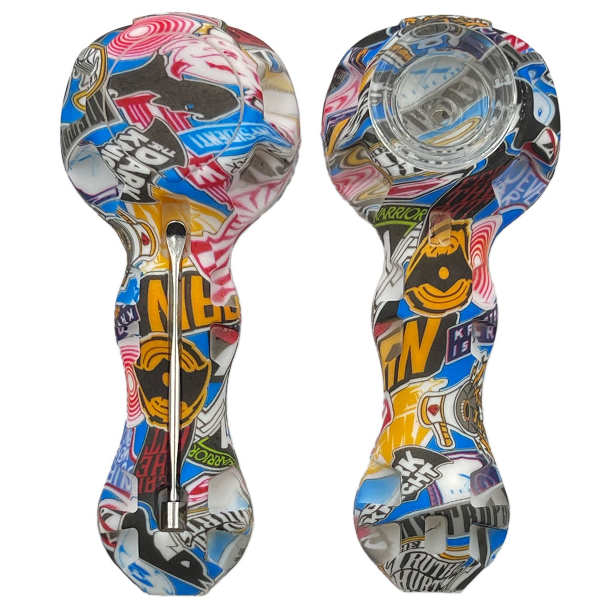 4.25" Silicone Hand Pipe w/ Glass Bowl, Dab Tool & Dish - Now Over 2 Dozen Prints [HP-S-6B]
