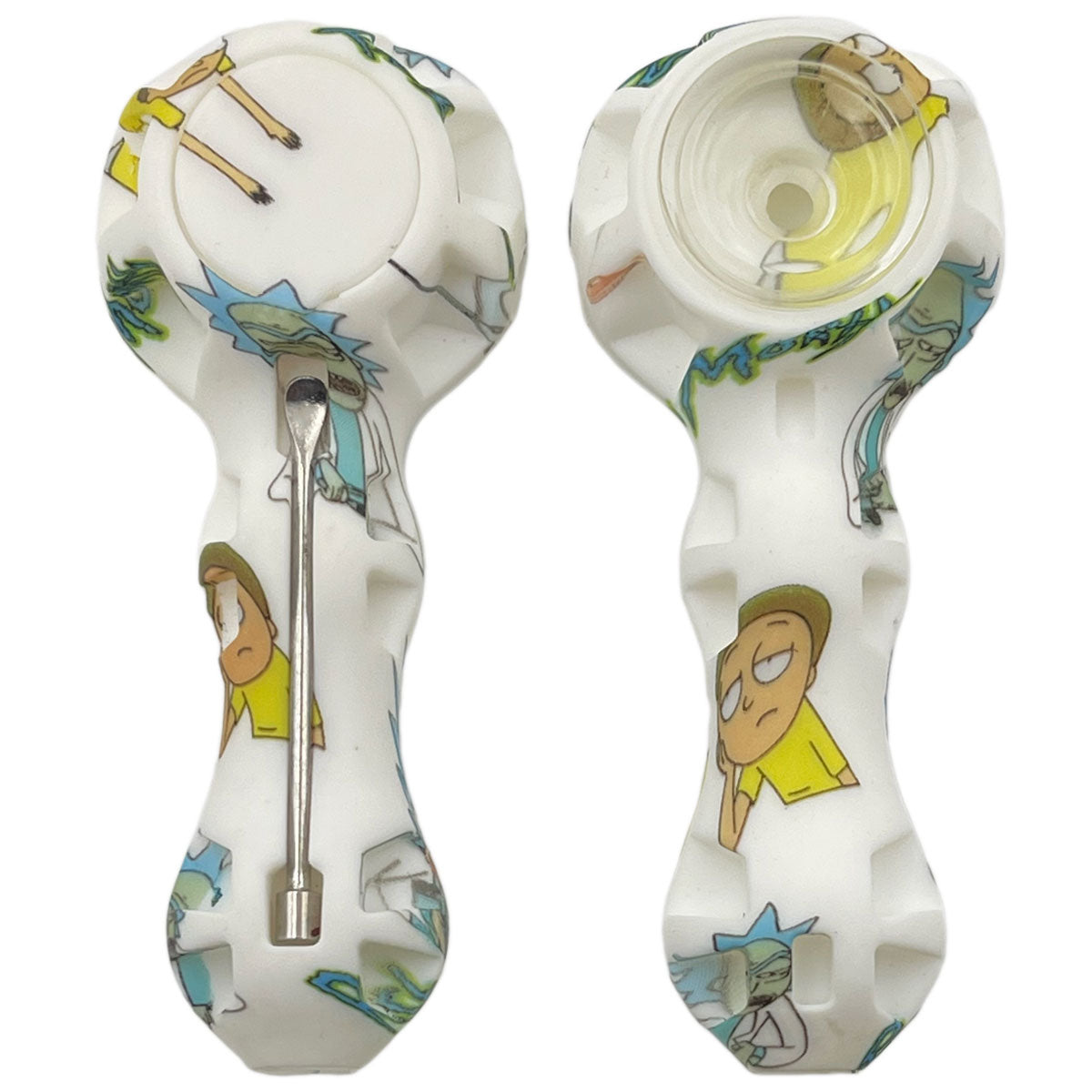 4.25" Silicone Hand Pipe w/ Glass Bowl, Dab Tool & Dish - Now Over 2 Dozen Prints [HP-S-6B]