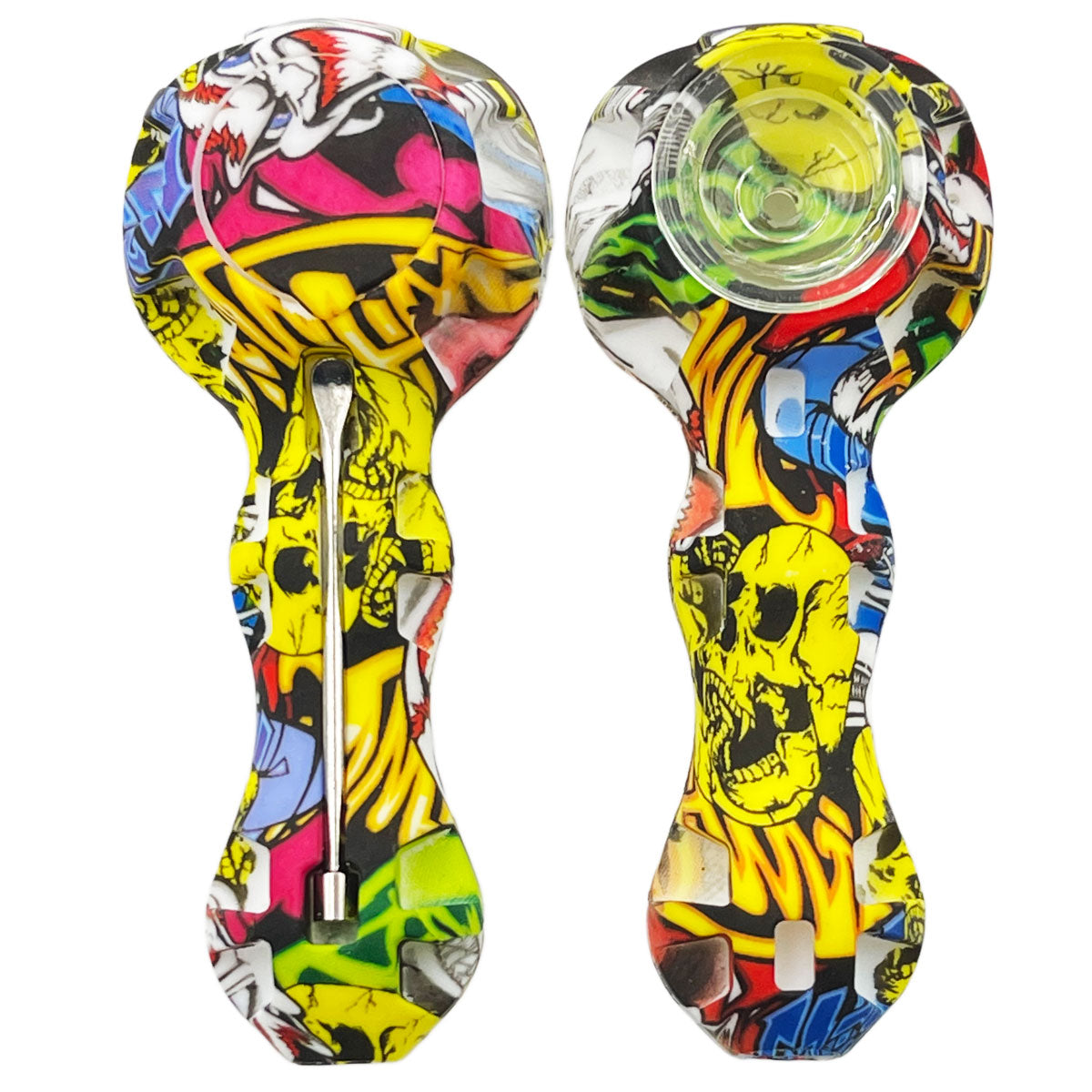 4.25" Silicone Hand Pipe w/ Glass Bowl, Dab Tool & Dish - Now Over 2 Dozen Prints [HP-S-6B]