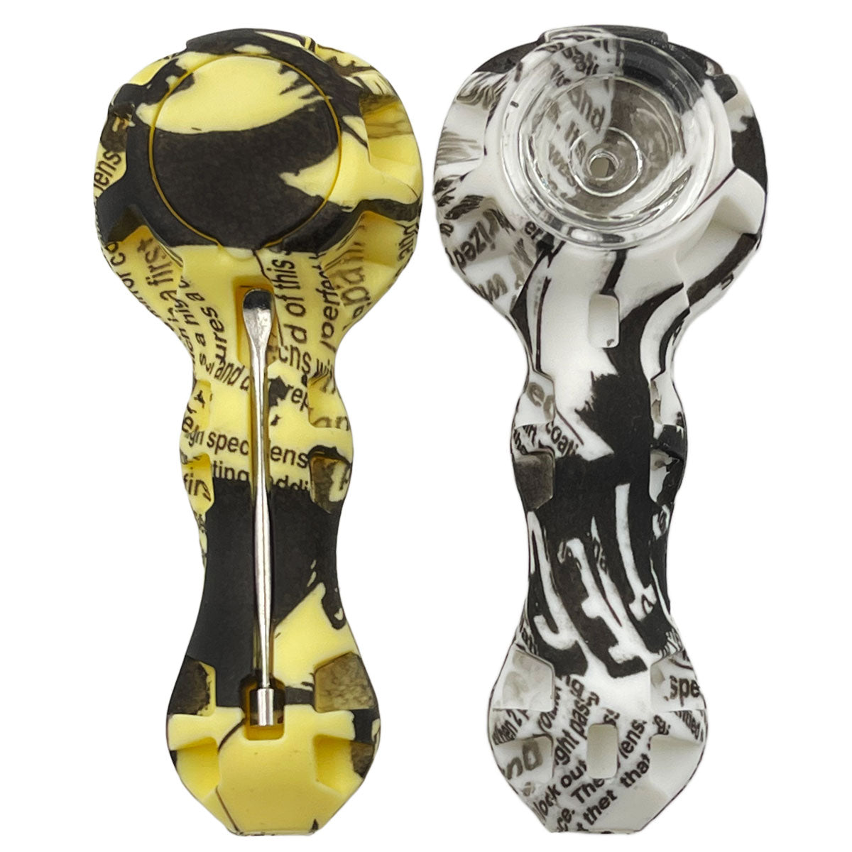 4.25" Silicone Hand Pipe w/ Glass Bowl, Dab Tool & Dish - Now Over 2 Dozen Prints [HP-S-6B]