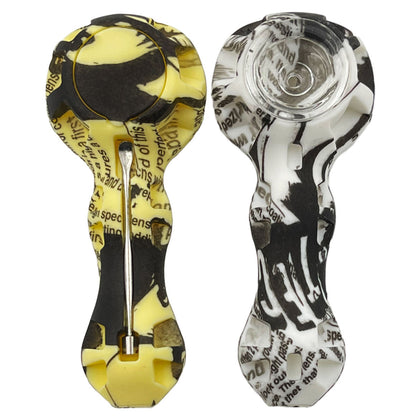 4.25" Silicone Hand Pipe w/ Glass Bowl, Dab Tool & Dish - Now Over 2 Dozen Prints [HP-S-6B]