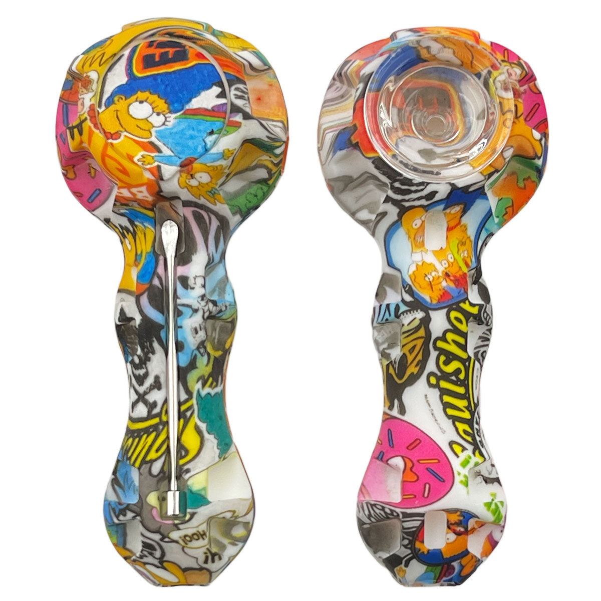 4.25" Silicone Hand Pipe w/ Glass Bowl, Dab Tool & Dish - Now Over 2 Dozen Prints [HP-S-6B]