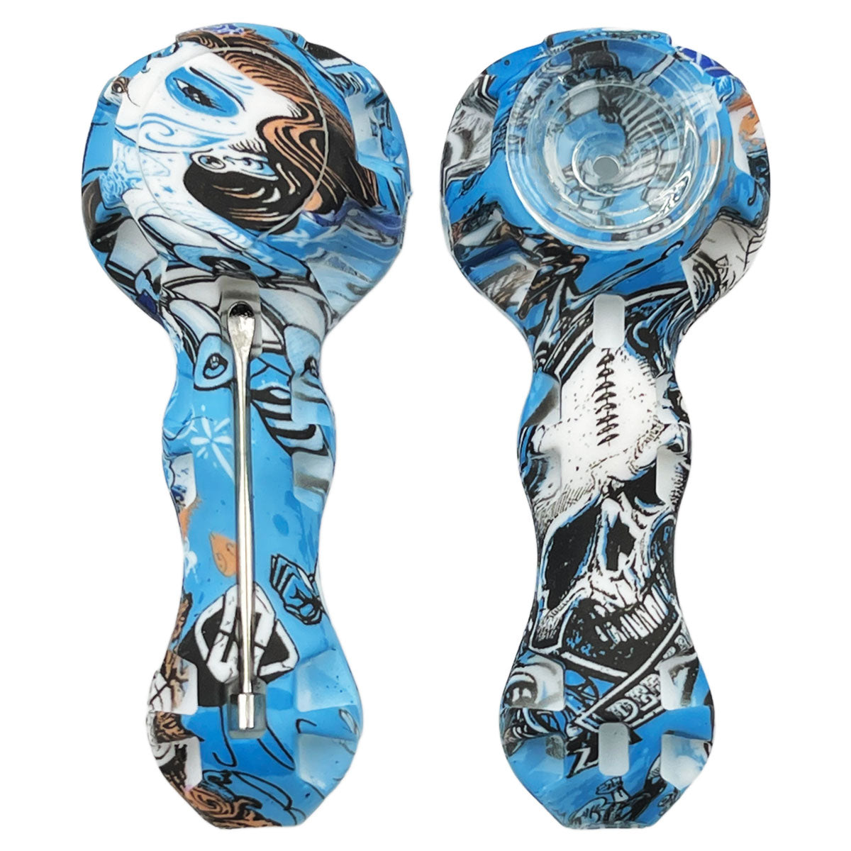 4.25" Silicone Hand Pipe w/ Glass Bowl, Dab Tool & Dish - Now Over 2 Dozen Prints [HP-S-6B]