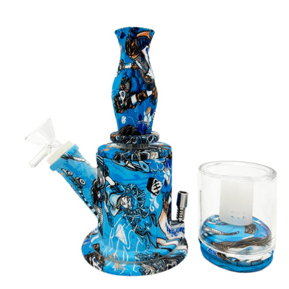 9.5" Four Way Hybrid Water Pipe, Dab Rig & Nectar Collector - Assorted Prints [WP-H-87B]