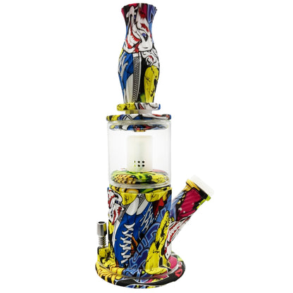 9.5" Four Way Hybrid Water Pipe, Dab Rig & Nectar Collector - Assorted Prints [WP-H-87B]