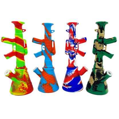11" 14mm Silicone Dual-Use Gun Water Pipe & Nectar Collector- Assorted Colors [WP-S-22]