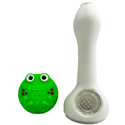 5" Silicone UV Reflective Frog Hand Pipe w/ Glass Bowl - Assorted Colors [HP-S-136]