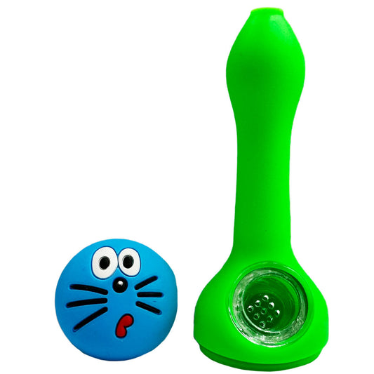 5" Silicone Cat Hand Pipe w/ Glass Bowl - Assorted Colors [HP-S-135]
