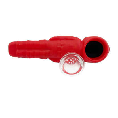 4.5" Silicone Red Henchmen Hand Pipe w/ Glass Bowl - Assorted Styles [HP-S-131]