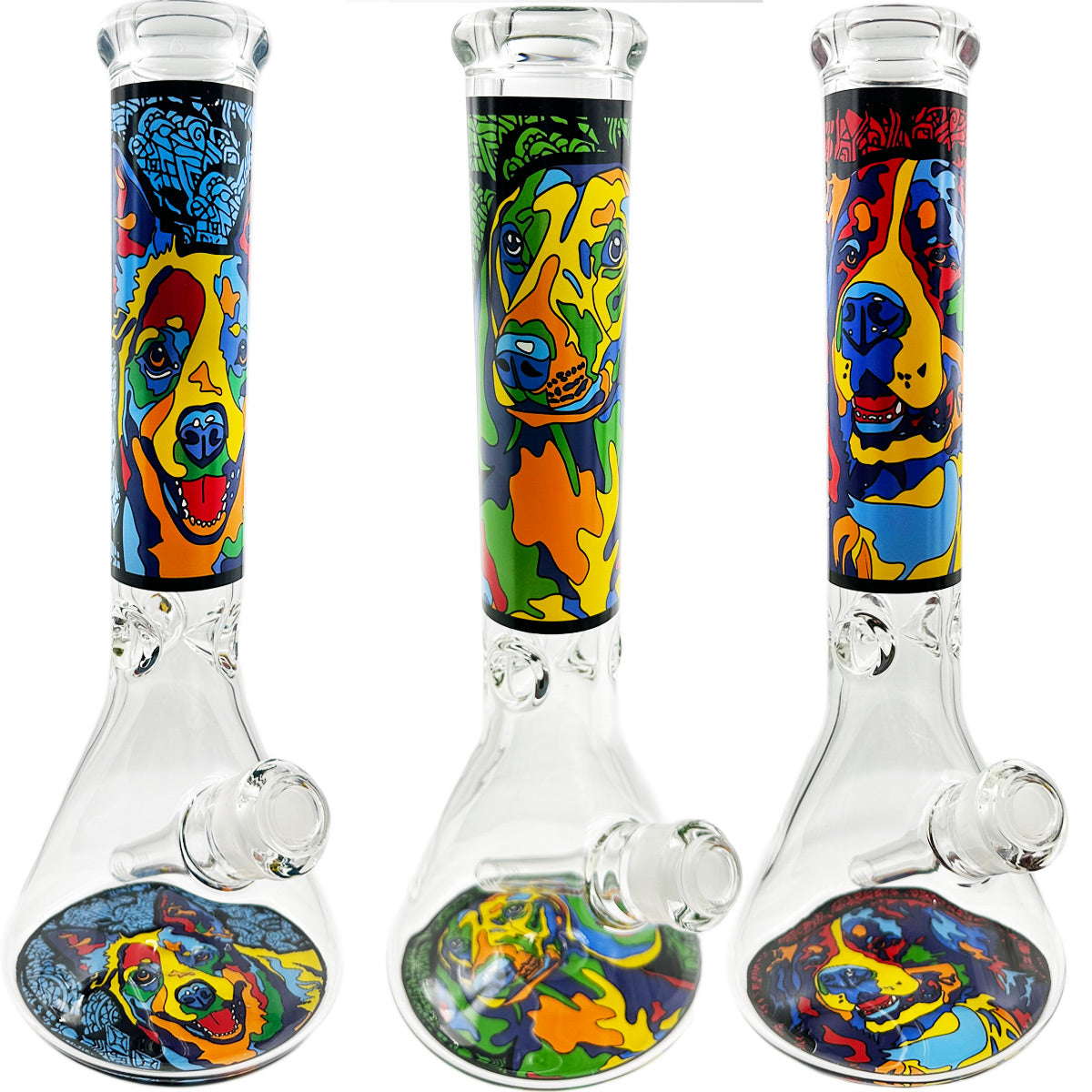 14" 7mm Beaker w/ Dog Design - Assorted Dogs [WP-G-248]