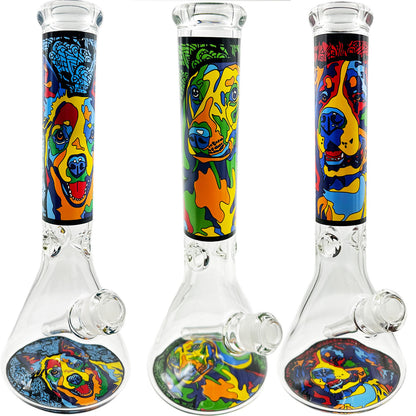 14" 7mm Beaker w/ Dog Design - Assorted Dogs [WP-G-248]