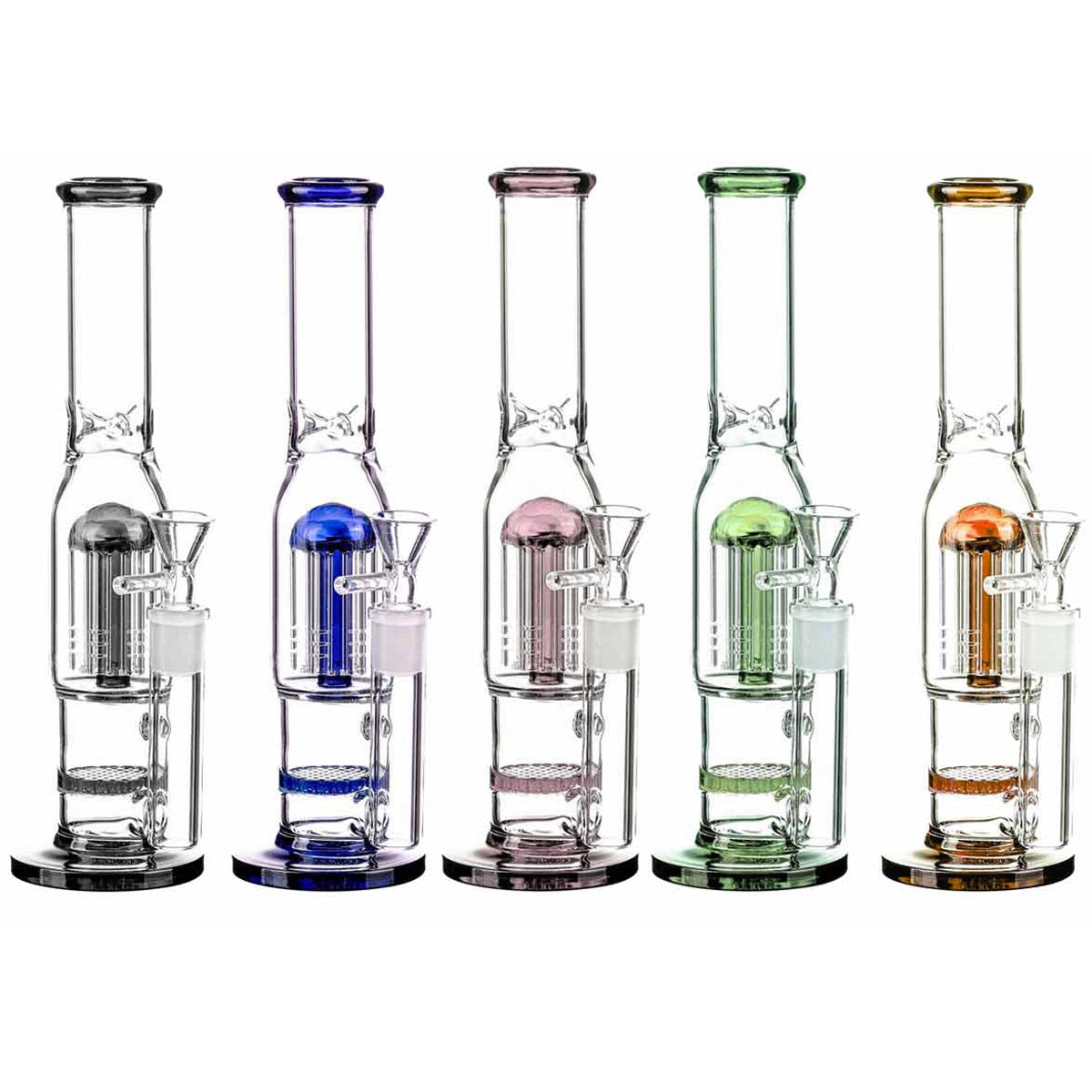10" Straight Tube w/ Two Perc's - Assorted Colors [WP-G-169]