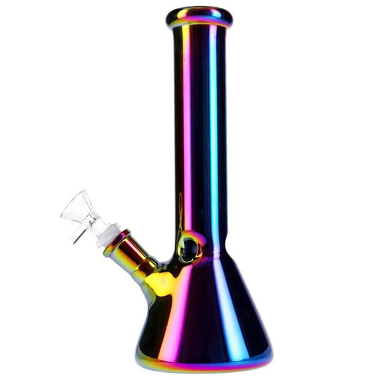 8" Beaker w/ Electroplated Design - Metallic Rainbow Colors  [WP-G-184]