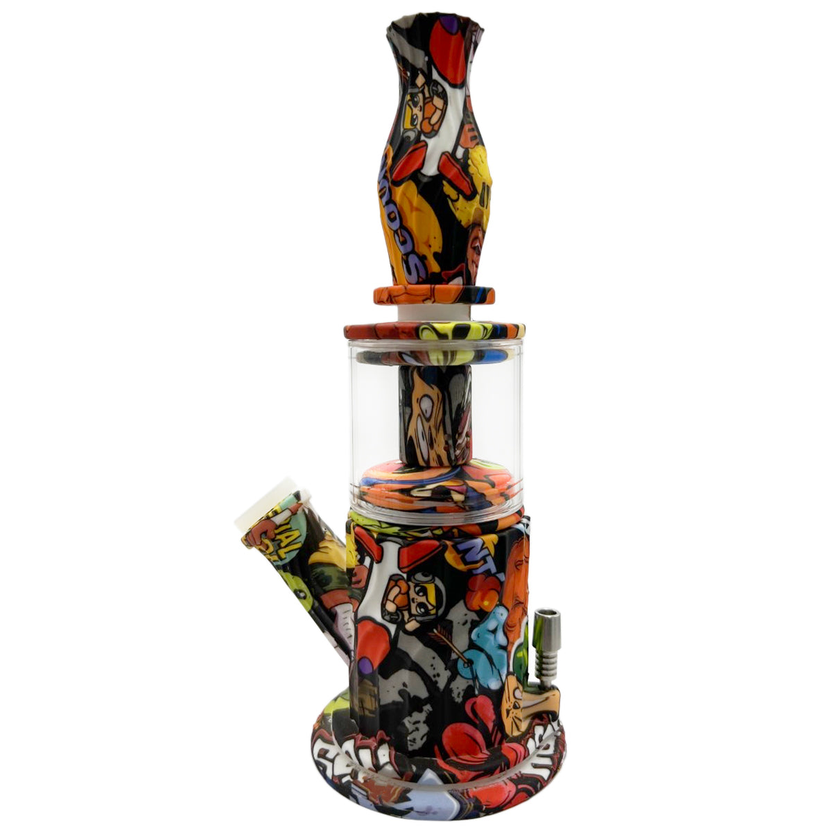 9.5" Four Way Hybrid Water Pipe, Dab Rig & Nectar Collector - Assorted Prints [WP-H-87B]