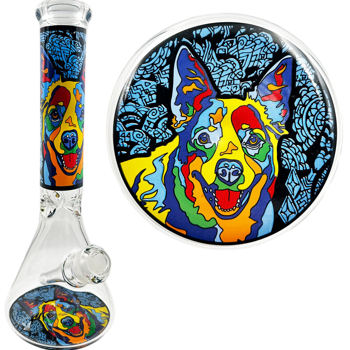 14" 7mm Beaker w/ Dog Design - Assorted Dogs [WP-G-248]
