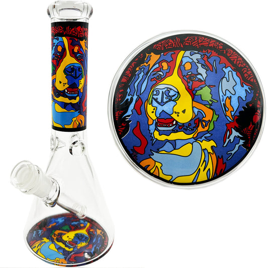 14" 7mm Beaker w/ Dog Design - Assorted Dogs [WP-G-248]